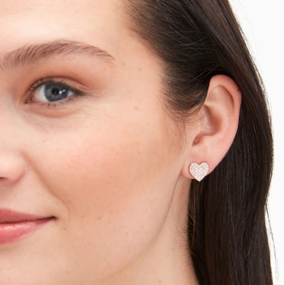 NEW Kate Spade Yours Truly Heart Stud Earrings in Clear/Rose Gold - Picture 2 of 9
